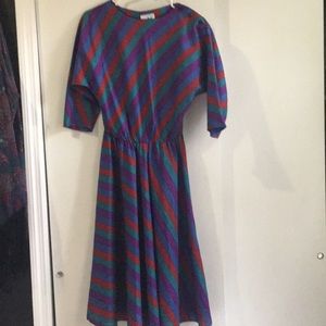 Multicolor striped vintage dress - calf-length